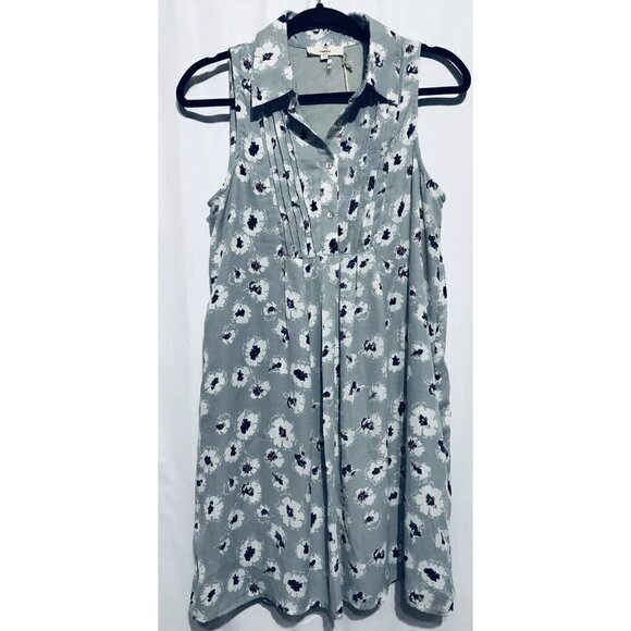 Entro Womens Small Gray Floral Pintuck Sleeveless Shirt Dress Pullover NWT - Picture 1 of 6